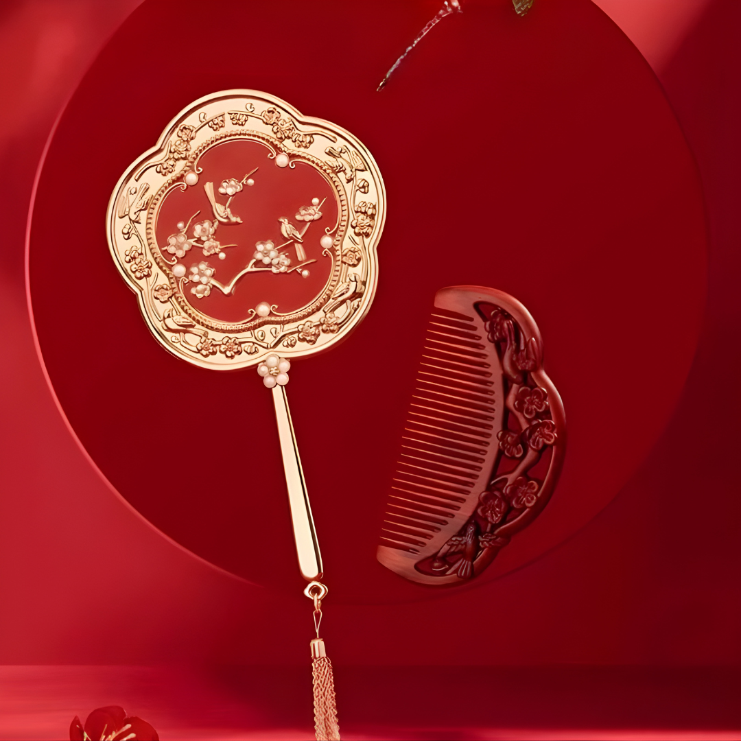 Plum Blessing Hand Mirror & Comb Set