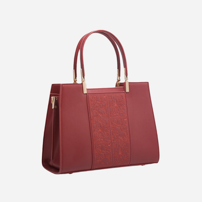 Tang Red 29 Embossed Floral Tote