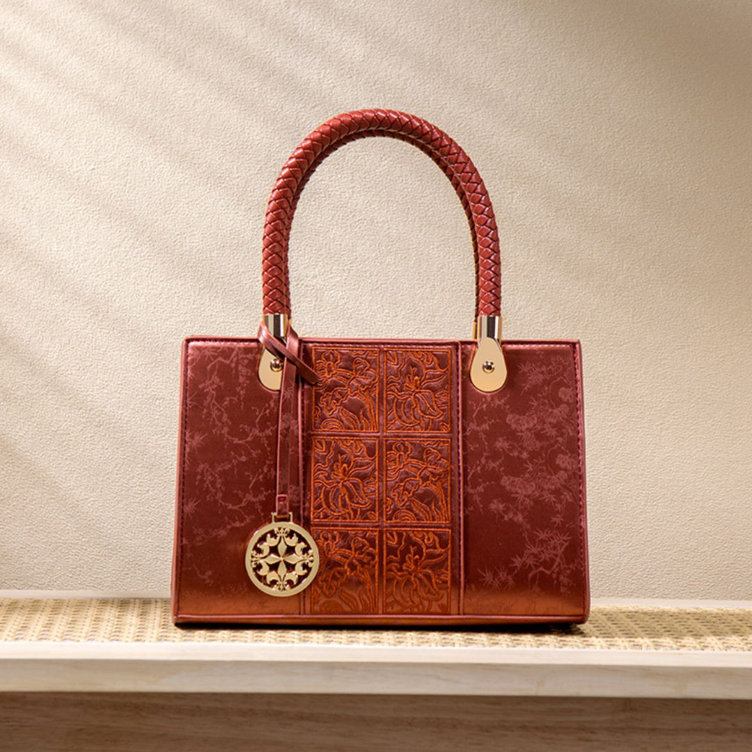 Tang Red 25 Embossed Floral Short Tote