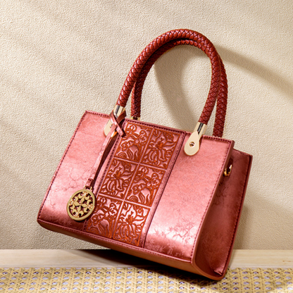 Tang Red 25 Embossed Floral Short Tote