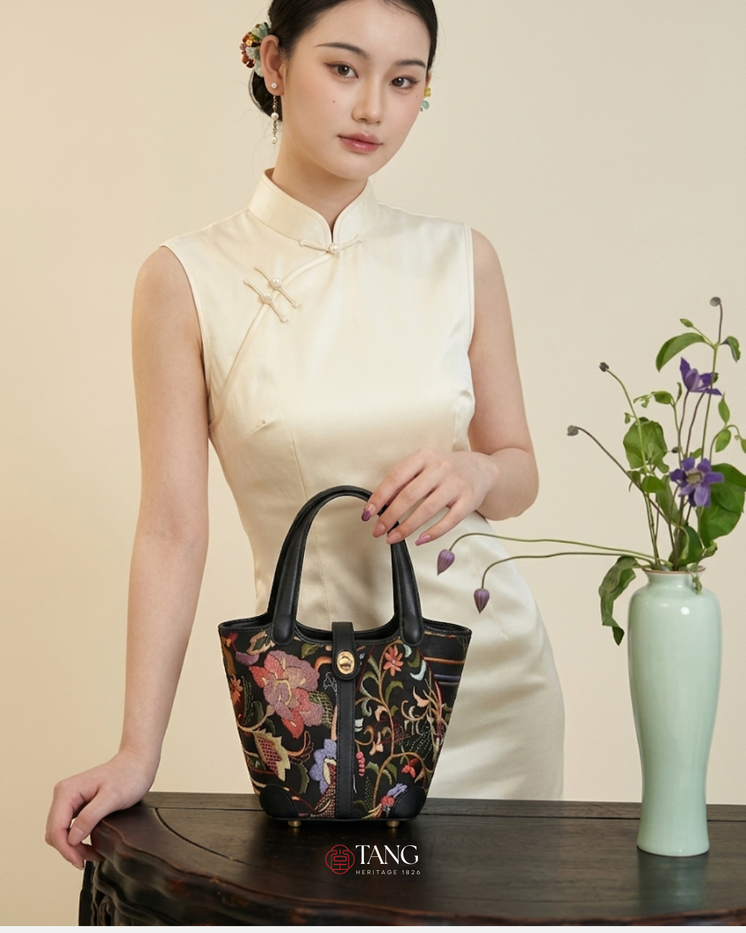 Tang Red 17 Embroidered Spring Florals Brocade Bag