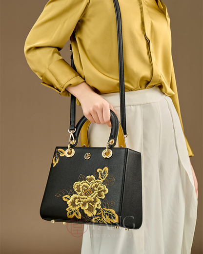 Tang Red 25 Embroidered Queen Peony Tote