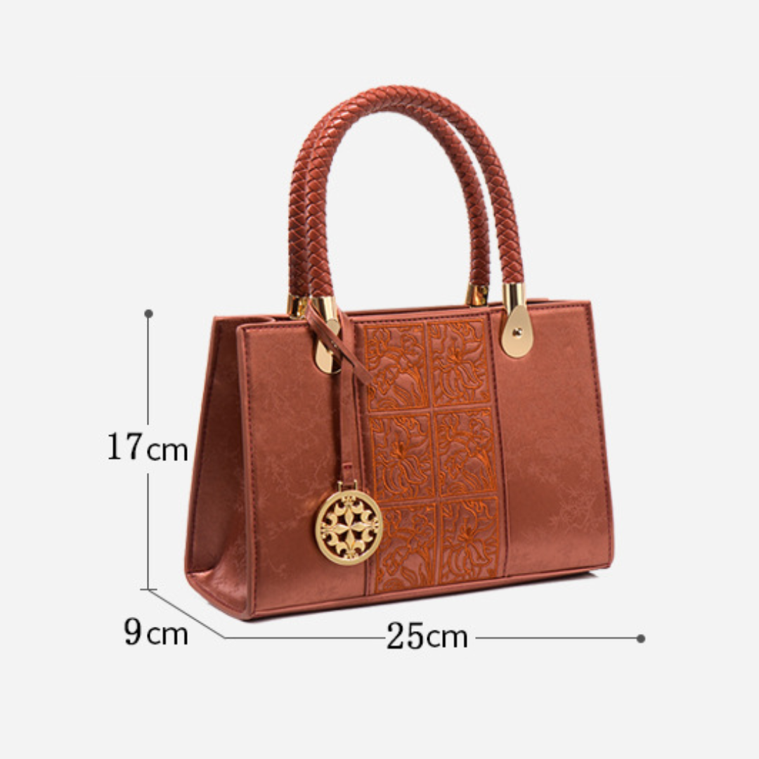 Tang Red 25 Embossed Floral Short Tote