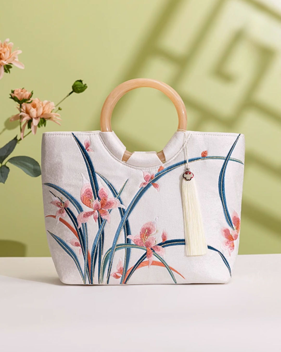 Tang Bloom Orchid Top-Handle Bag