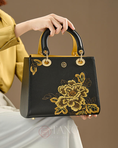 Tang Red 25 Embroidered Queen Peony Tote