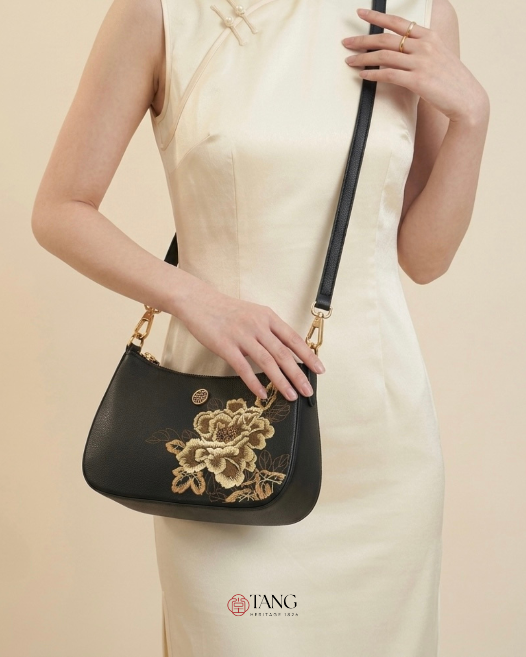 Tang Red 24 Embroidered Queen Peony Shoulder Bag