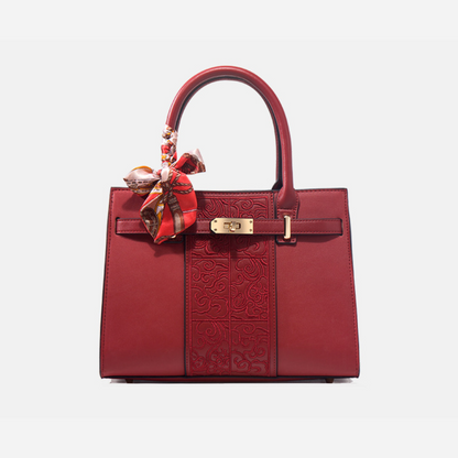 Tang Red 29 Embossed Floral Tote II