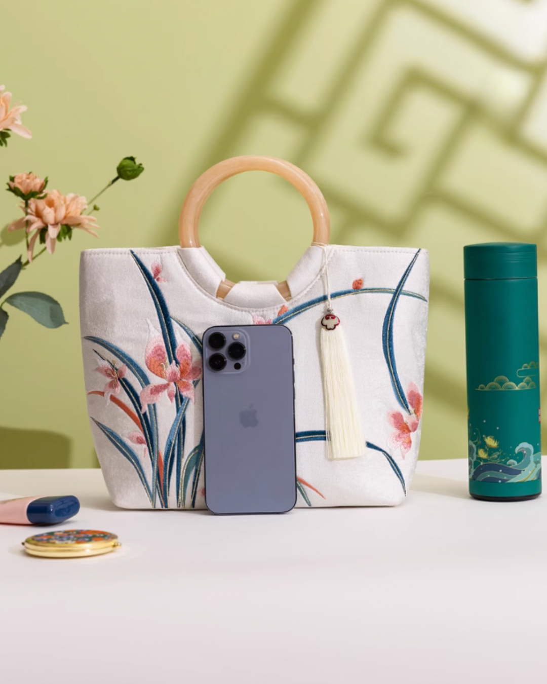 Tang Bloom Orchid Top-Handle Bag