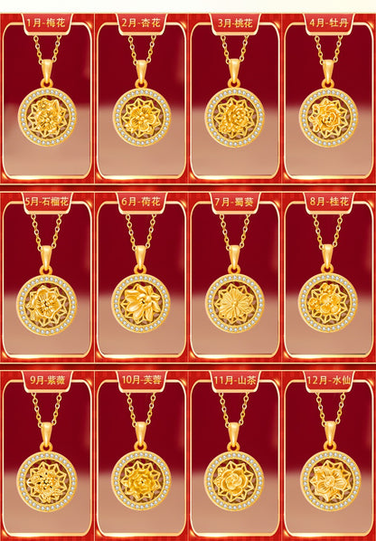 Twelve Flower Goddesses Spinning Medallion Necklace