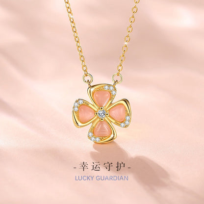 Lucky Clover Pink Cat's Eye Jewellery Set