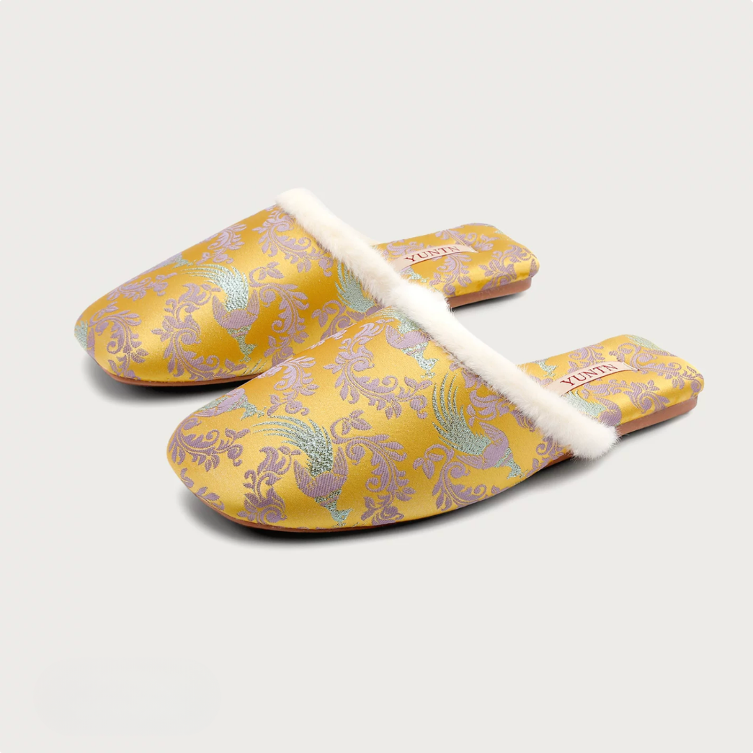 Golden Peacock Luxury Satin Women Indoor Slipper