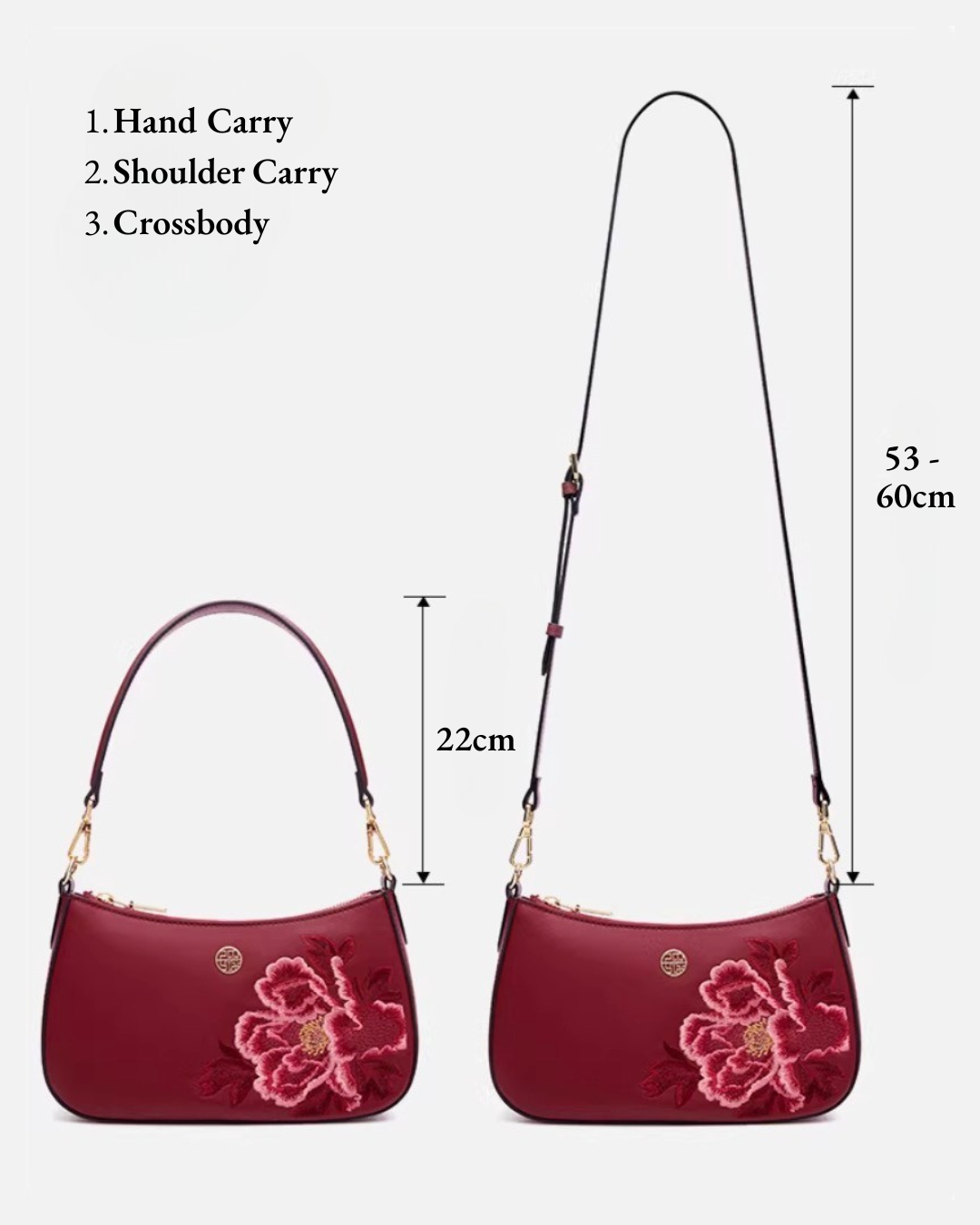 Tang Red 24 Embroidered Peony Shoulder Bag