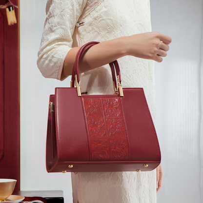 Tang Red 29 Embossed Floral Tote