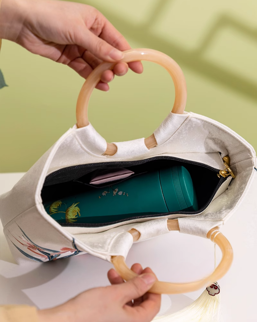 Tang Bloom Orchid Top-Handle Bag