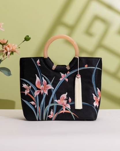 Tang Bloom Orchid Top-Handle Bag
