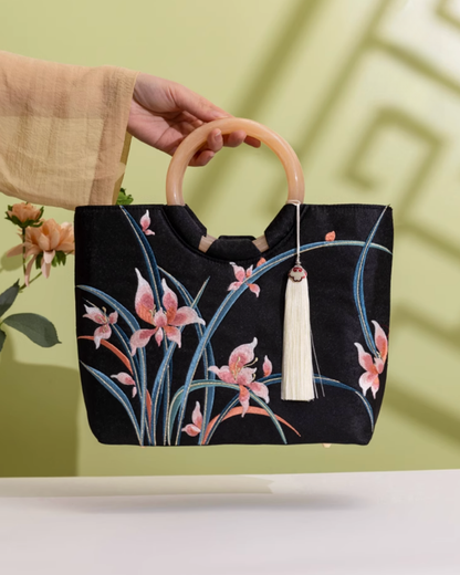 Tang Bloom Orchid Top-Handle Bag