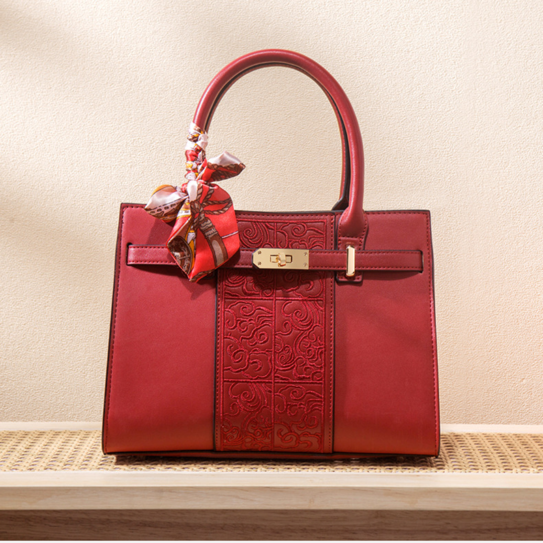 Tang Red 29 Embossed Floral Tote II