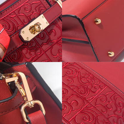 Tang Red 29 Embossed Floral Tote II