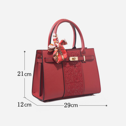 Tang Red 29 Embossed Floral Tote II