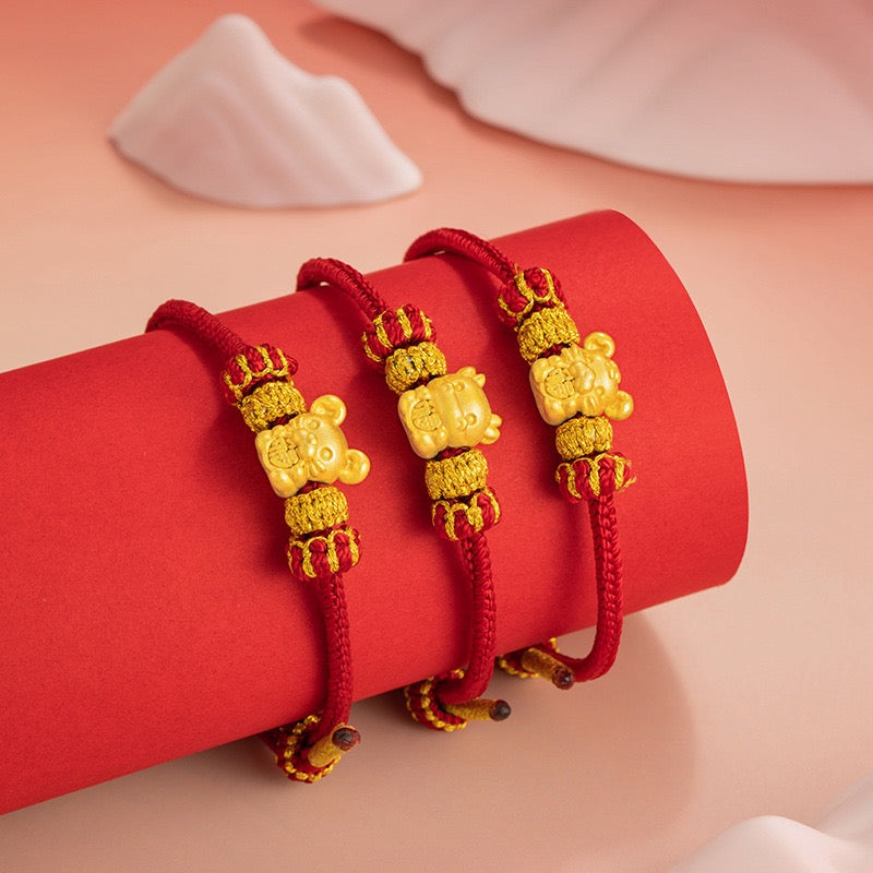 Fire Goat 2027 Zodiac Fortune Bead Red Cord Bracelet
