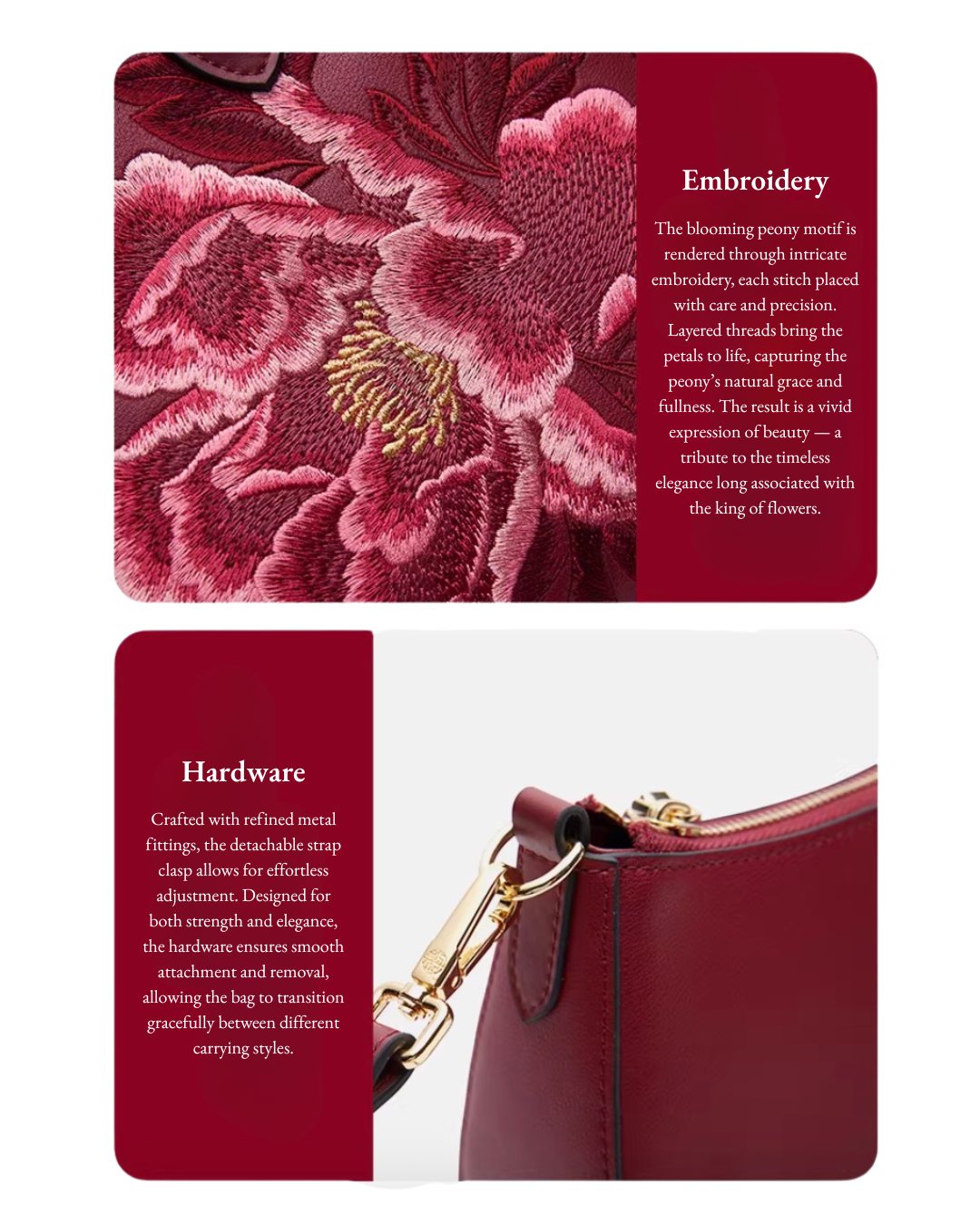 Tang Red 24 Embroidered Peony Shoulder Bag
