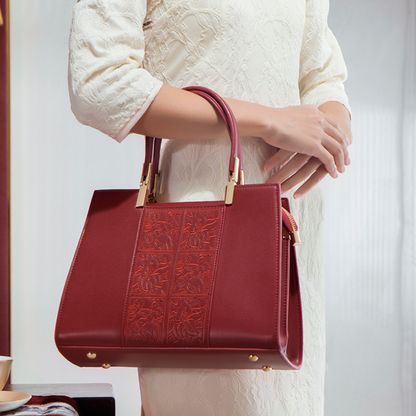 Tang Red 29 Embossed Floral Tote