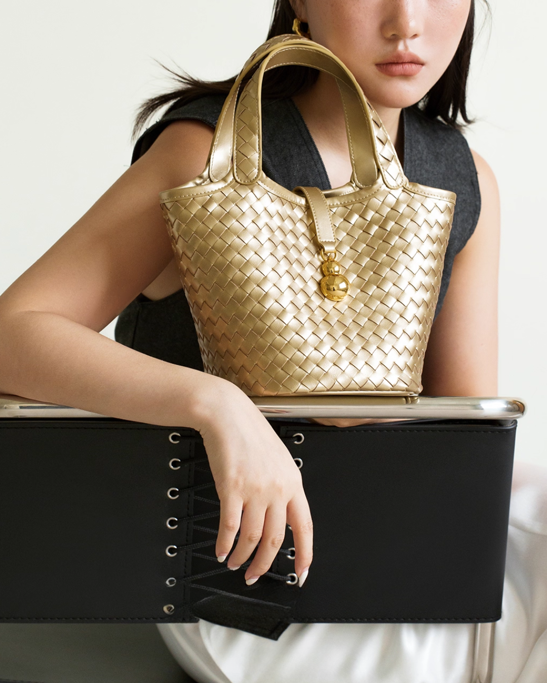 Tang Gold 25 Woven Bucket Bag