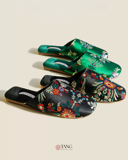 Hundred Flowers Embroidered Satin Women Indoor Slipper