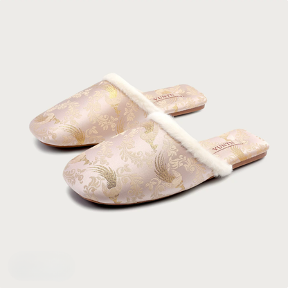 Golden Peacock Luxury Satin Women Indoor Slipper