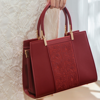 Tang Red 29 Embossed Floral Tote