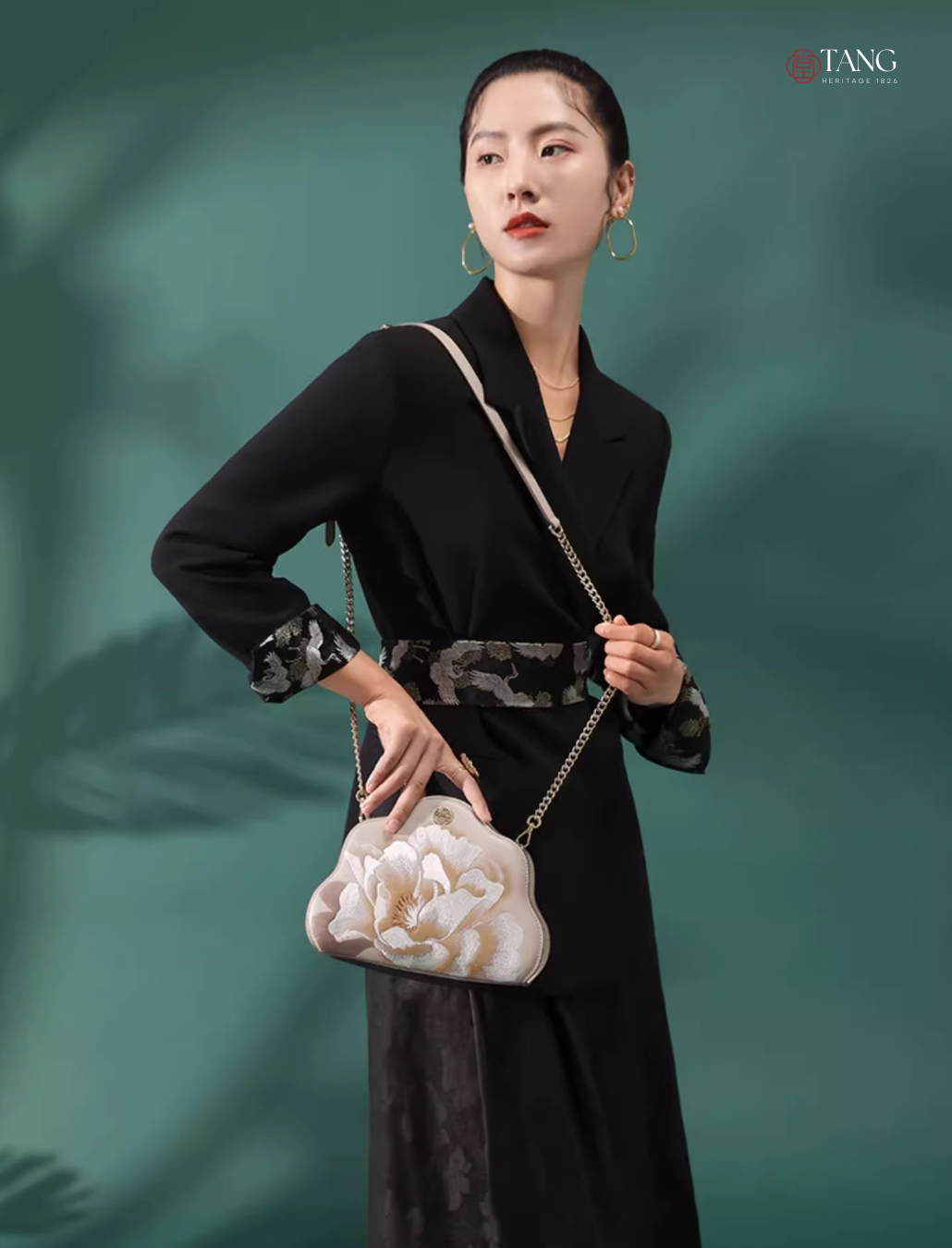 Tang Imperial 25 Embroidered Peony Bloom Shoulder Bag