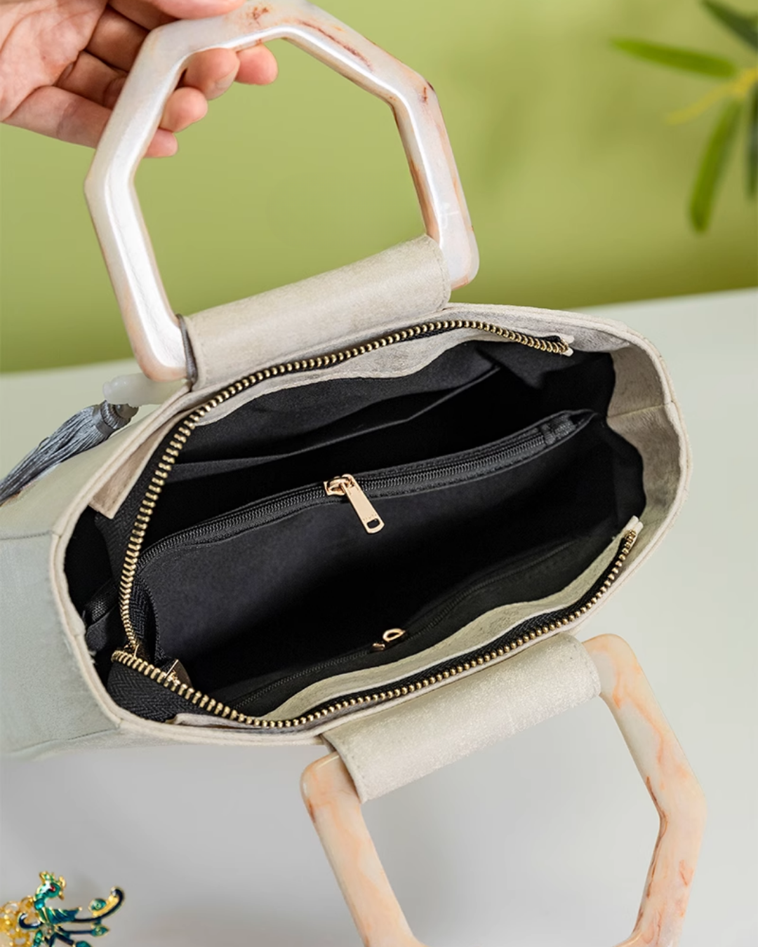 Tang Bloom Orchid Top-Handle Bag