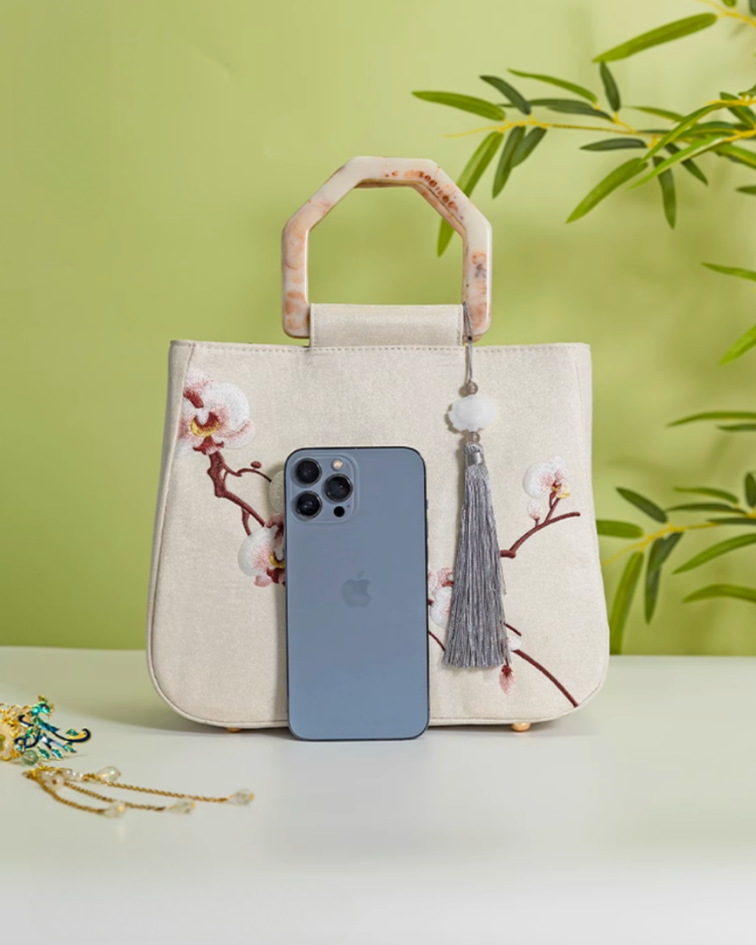 Tang Bloom Orchid Top-Handle Bag