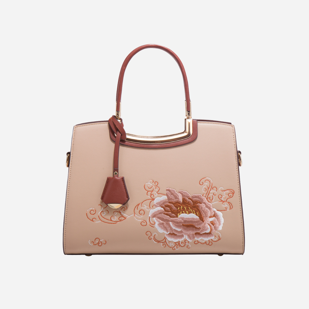 Tang Red 29 Embroidered Peony Tote III