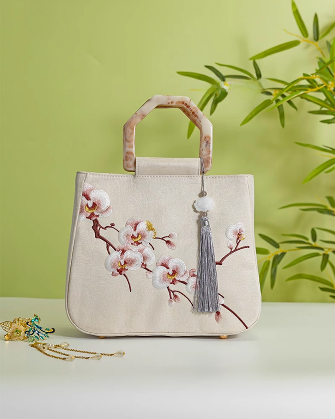 Tang Bloom Orchid Top-Handle Bag