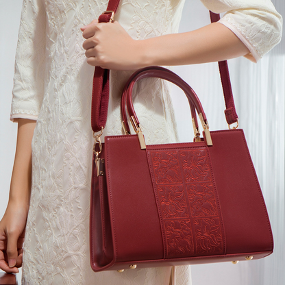 Tang Red 29 Embossed Floral Tote