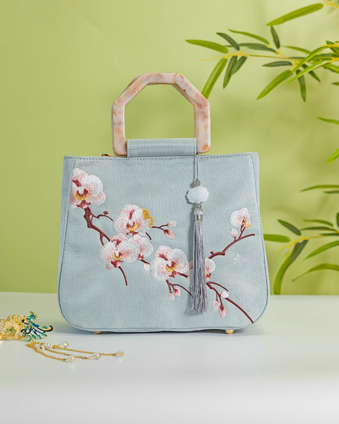 Tang Bloom Orchid Top-Handle Bag