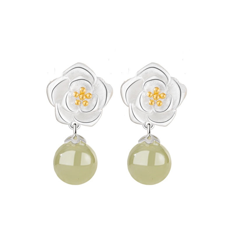 Twelve Flower Goddesses Hetian Jade Drop Earrings
