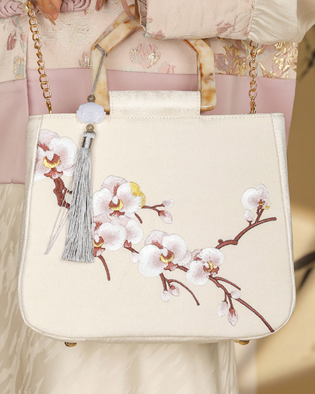 Tang Bloom Orchid Top-Handle Bag