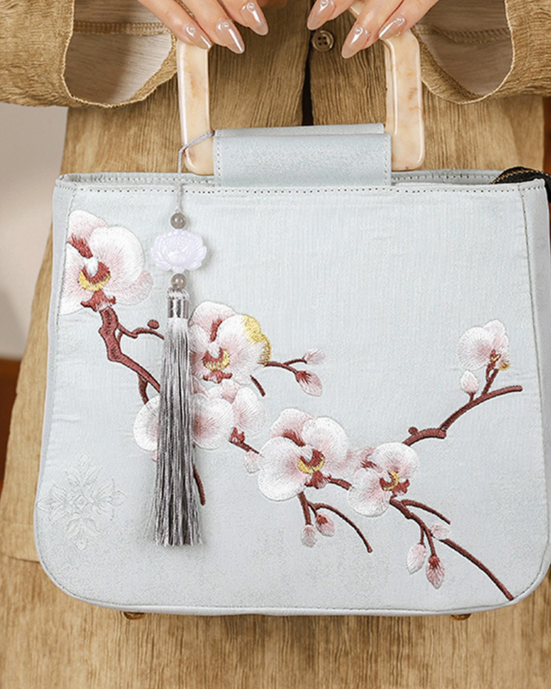 Tang Bloom Orchid Top-Handle Bag