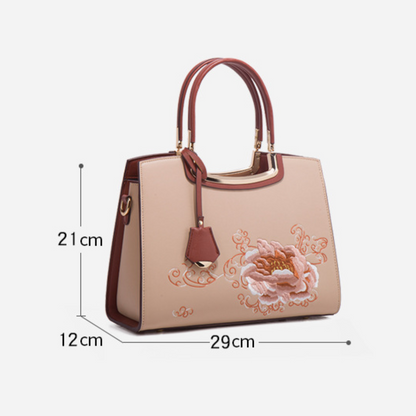 Tang Red 29 Embroidered Peony Tote III