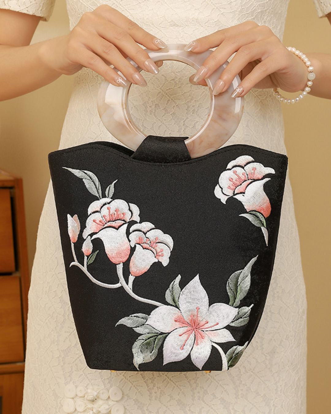Tang Bloom Peach Blossom Top-Handle Bag