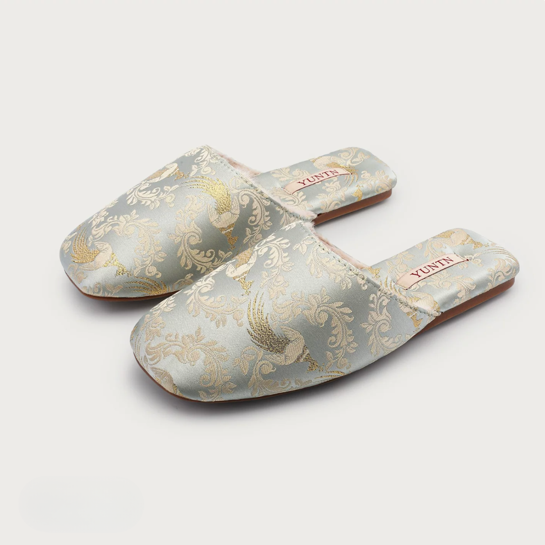 Jade Peacock Luxury Satin Women Indoor Slipper