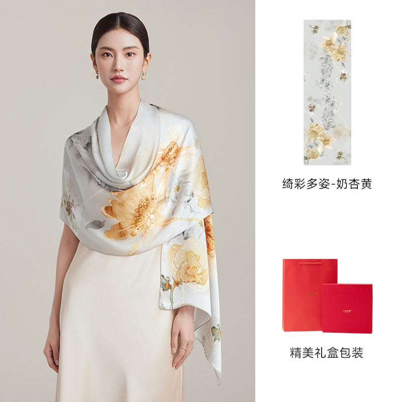 Blossom Array Printed Mulberry Silk Scarf