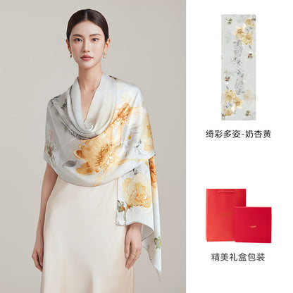 Blossom Array Printed Mulberry Silk Scarf