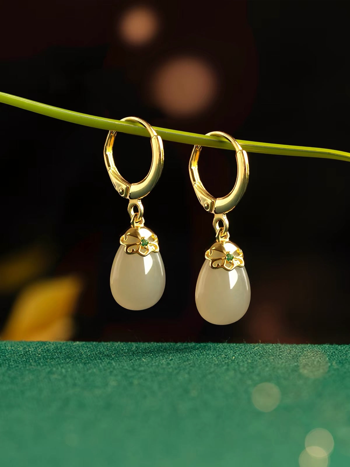 Seraphine Jade Teardrop Huggie Earrings