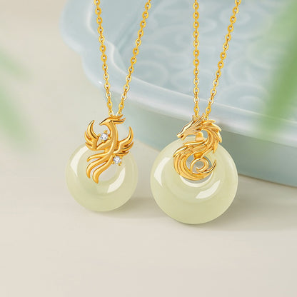 Sovereign Dragon & Phoenix Hetian Jade Necklace