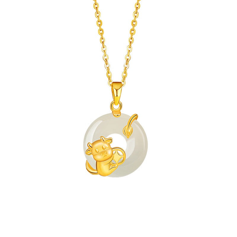 Fire Goat 2027 Jade Peace Buckle Zodiac Charm Necklace