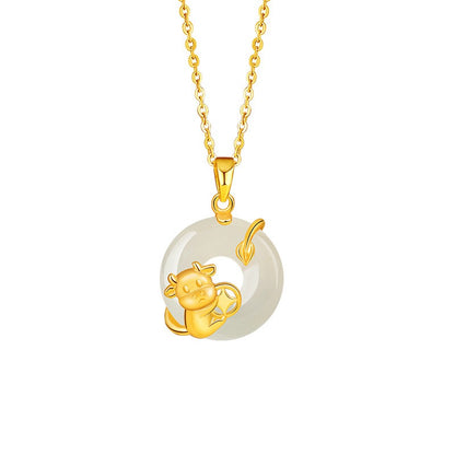 Fire Goat 2027 Jade Peace Buckle Zodiac Charm Necklace