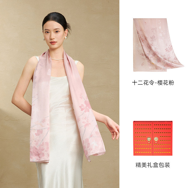 Flowers of the Twelve Months Mulberry Silk Scarf
